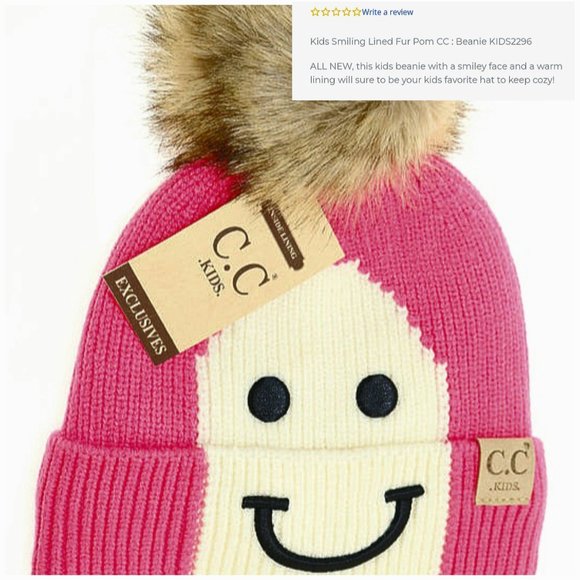 'C.C BEANIE' 'LINED POM-POM'  BEANIE 'HAPPY FACE' - Picture 13 of 15